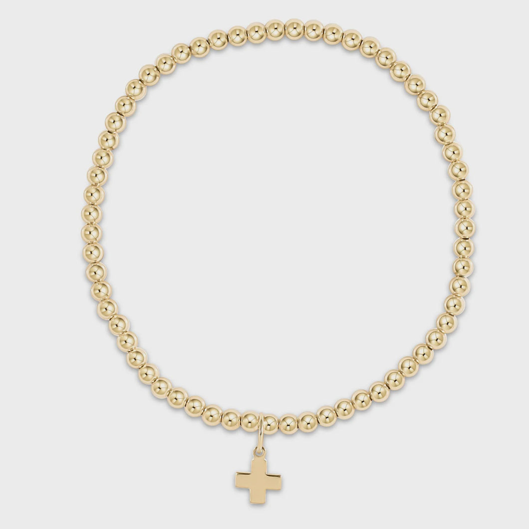 Classic Gold 3mm Bead Bracelet - Signature Cross Gold Charm