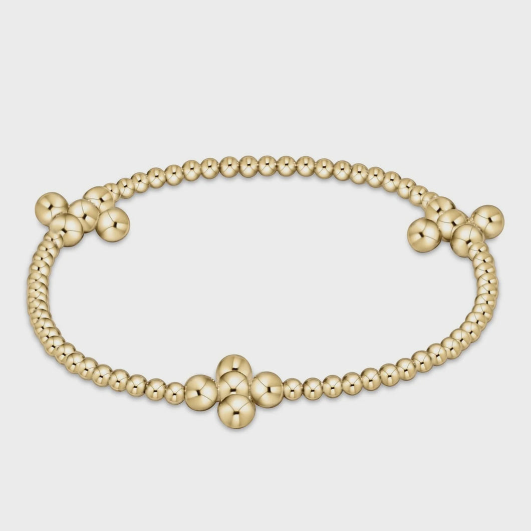 Signature Cross Gold Pattern 2.5mm Bead Bracelet - Classic Beaded Signature Cross Gold - 4mm Bead Gold