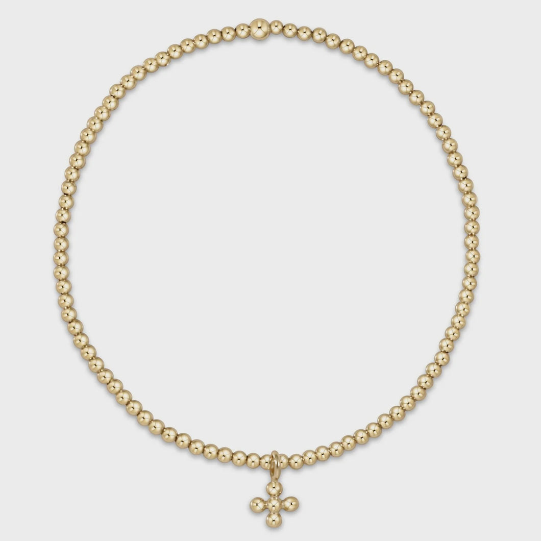 Classic Gold 2mm Bead Bracelet - Classic Beaded Signature Cross Small Gold Charm