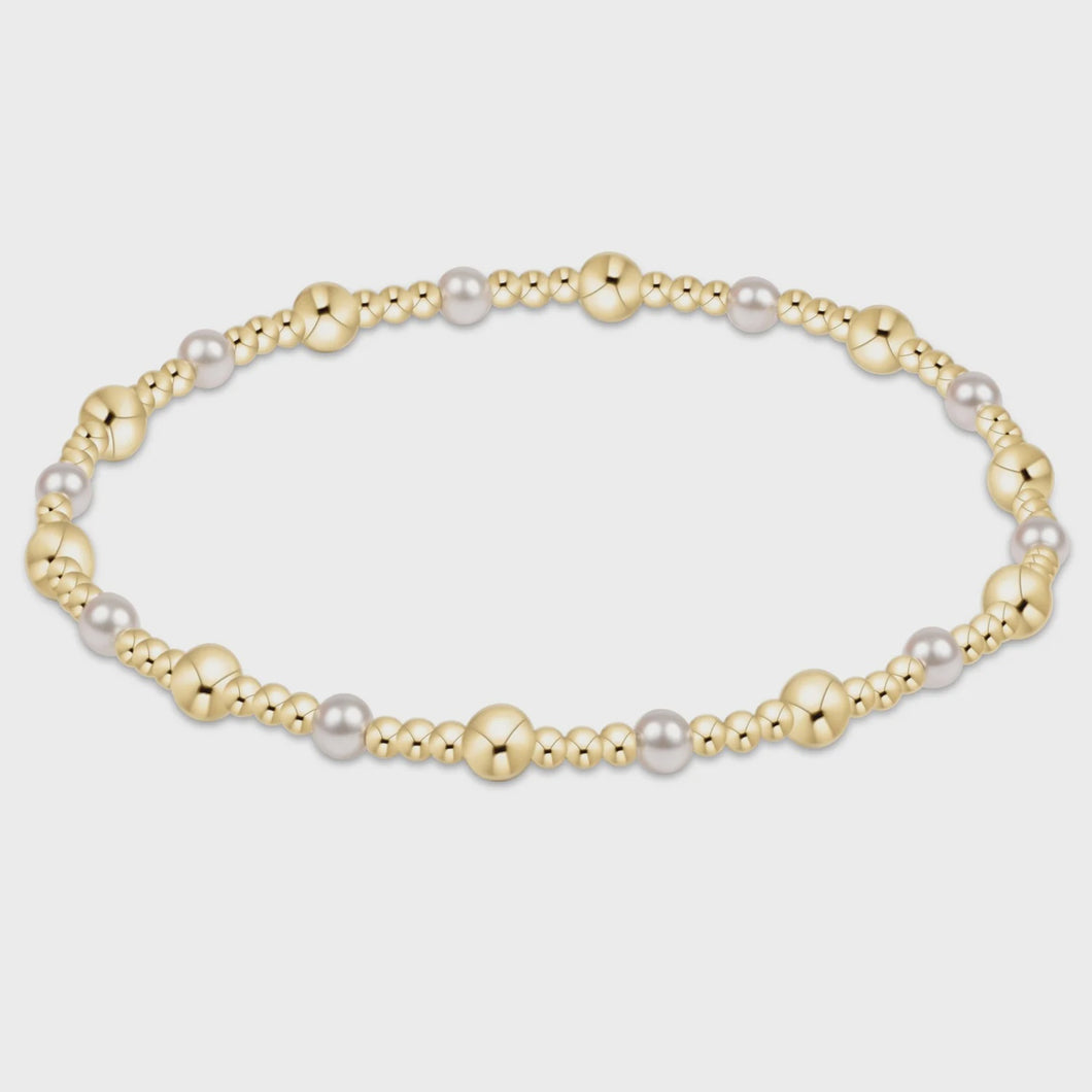 Classic Gold Sincerity Pattern 4mm Bead Bracelet - Pearl