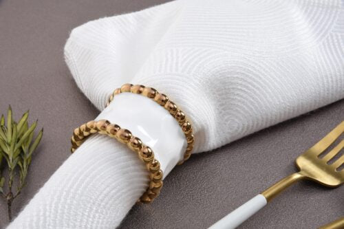 NAPKIN RINGS - SET OF 4 - White & Gold