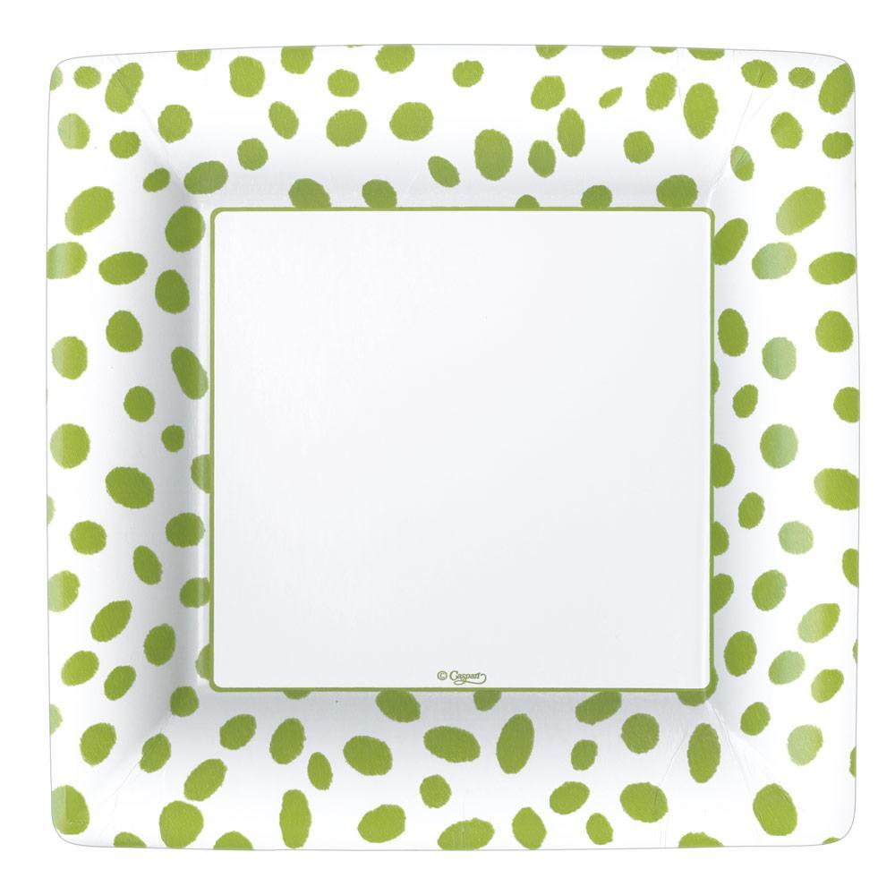 Spots Square Paper Dinner Plates in Green - 8 Per Package