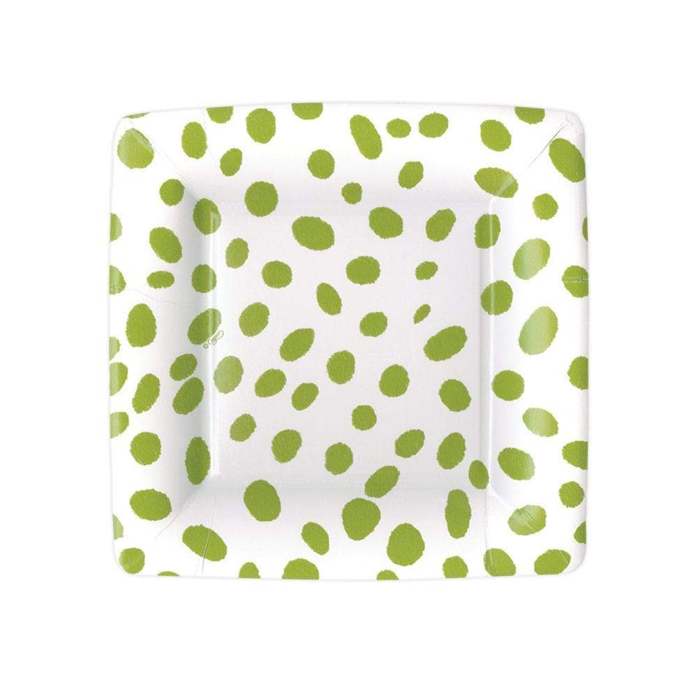Spots Square Paper Salad & Dessert Plates in Green - 8 Per Package