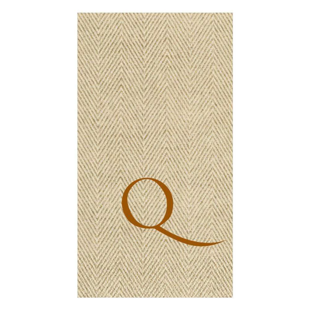 Natural Jute Paper Linen Single Initial Boxed Guest Towel Napkins - 24 Per Box