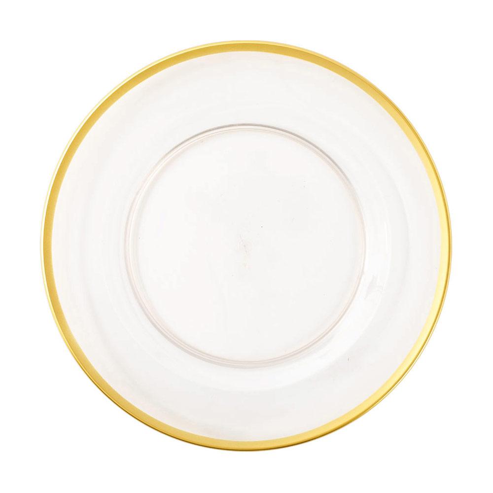 Acrylic Plate Charger in Clear with Gold Rim - 1 Each