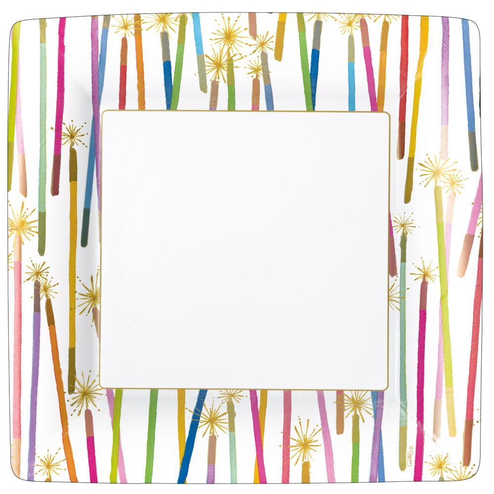 Party Candles Square Paper Dinner Plates - 8 Per Package